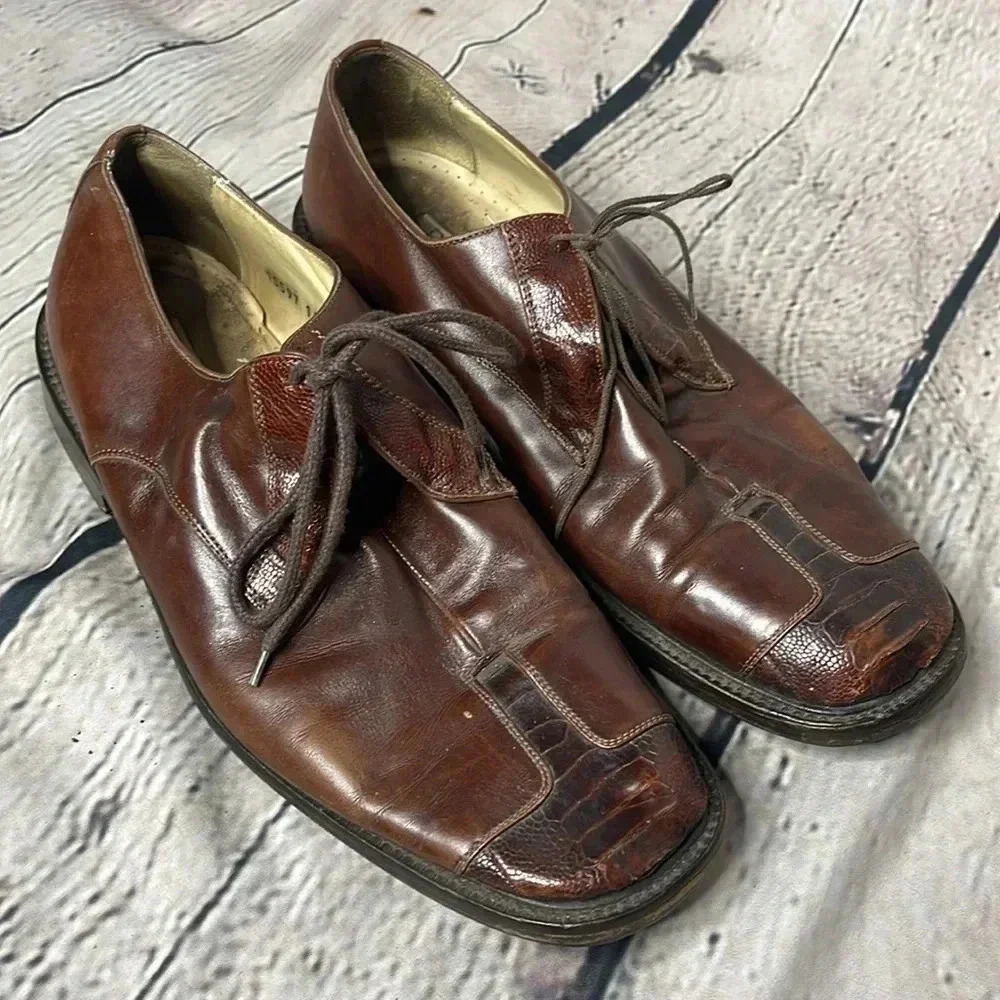 Belvedere Florence Sz 11.5 M Leather Oxford Ostrich Cap Toe Dress Shoe Italy - Picture 3 of 10